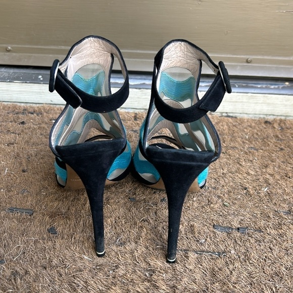 Nicholas Kirkwood Black and Turquoise Mesh Heels High Heel Peep Toe Sandals 40 - Picture 4 of 9
